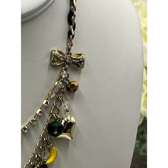 Betsey Johnson‎ Two Strand Jungle Fever Enameled Monkey Crystal Charm Necklace - Picture 2 of 12